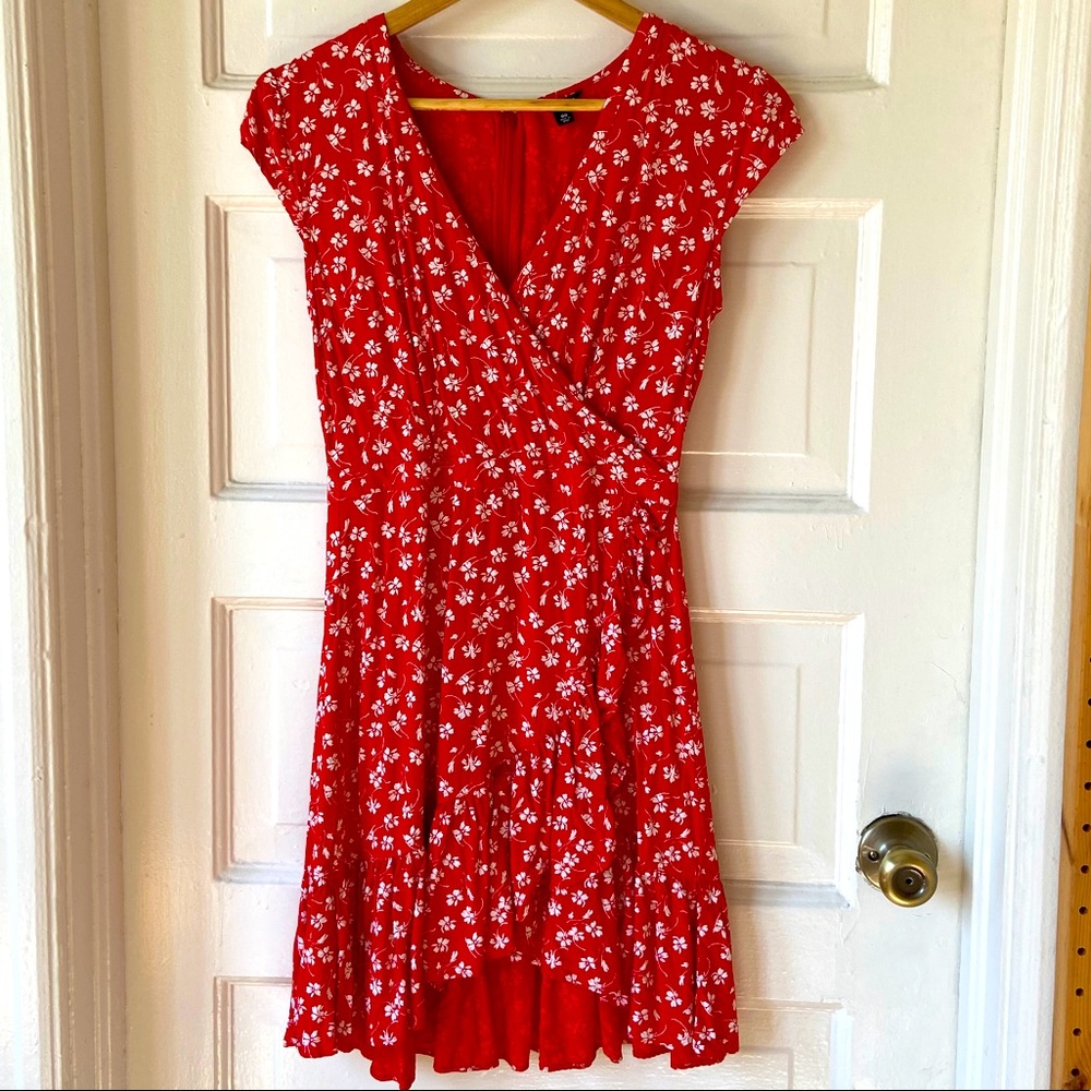 J. Crew Mercantile 00 red faux wrap dress